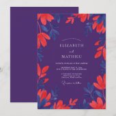 Invitation Mariage aux feuilles de corail pourpre (Devant / Derrière)