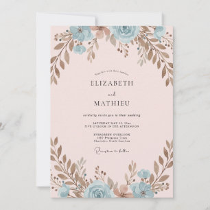 Invitation Mariage aux Feuilles de Cuivre Rose Pâle