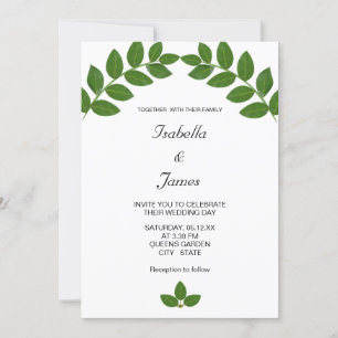 Invitation Mariage aux Feuilles de Laurier Vert