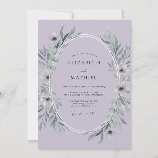 Invitation Mariage aux Feuilles de Lilas (Devant)