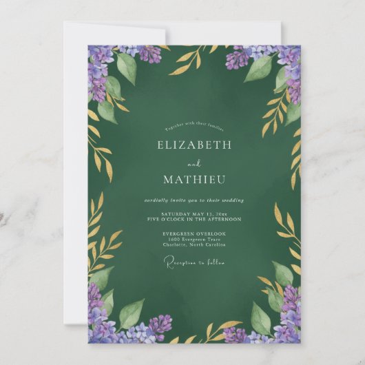 Invitation Mariage aux Feuilles de Lilas Forestières (Devant)