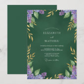 Invitation Mariage aux Feuilles de Lilas Forestières (Devant / Derrière)