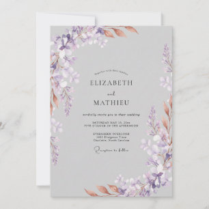 Invitation Mariage aux Feuilles de Lilas Gris Atténué