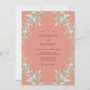 Invitation Mariage aux feuilles de menthe corail