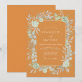 Invitation Mariage aux feuilles de menthe ocre (Devant / Derrière)