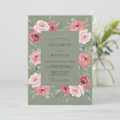 Invitation Mariage aux Feuilles de Olive Rose (Debout devant)