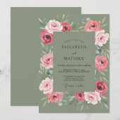 Invitation Mariage aux Feuilles de Olive Rose (Devant / Derrière)