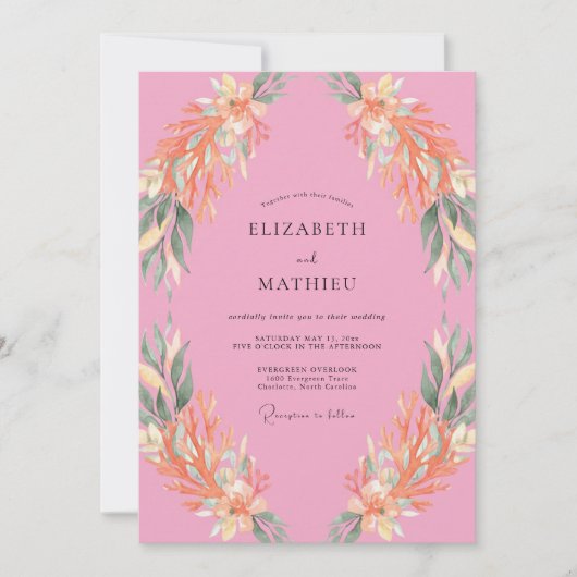 Invitation Mariage aux Feuilles de Orange Bubble-Gum (Devant)