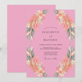 Invitation Mariage aux Feuilles de Orange Bubble-Gum (Devant / Derrière)
