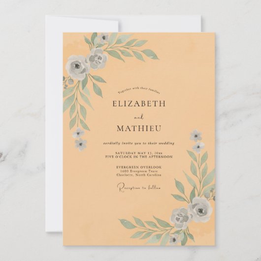 Invitation Mariage aux Feuilles de Pêche (Devant)