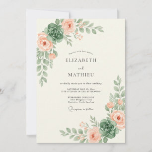 Invitation Mariage aux Feuilles de Pêche Crème
