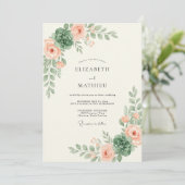 Invitation Mariage aux Feuilles de Pêche Crème (Debout devant)