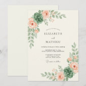 Invitation Mariage aux Feuilles de Pêche Crème (Devant / Derrière)