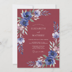 Invitation Mariage aux Feuilles de Pervenche Cramoisi