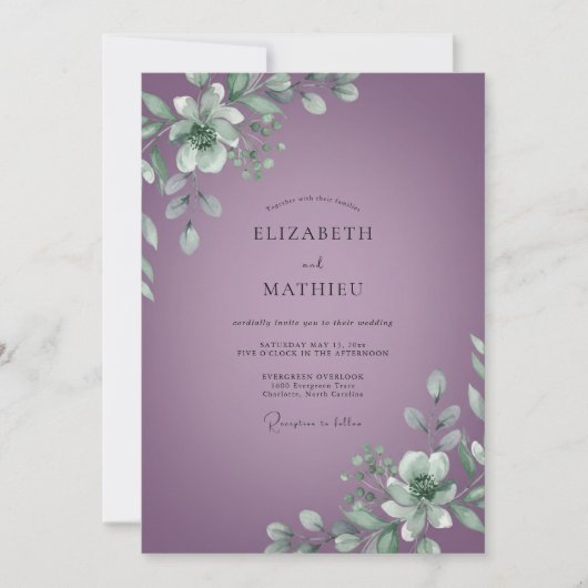 Invitation Mariage aux feuilles de pourpre atténué (Devant)