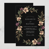 Invitation Mariage aux Feuilles de Prune Noire (Devant / Derrière)