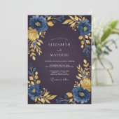 Invitation Mariage aux Feuilles de Prune Saphir (Debout devant)