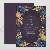 Invitation Mariage aux Feuilles de Prune Saphir (Devant / Derrière)