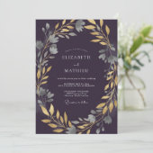 Invitation Mariage aux feuilles de prunier dorées (Debout devant)
