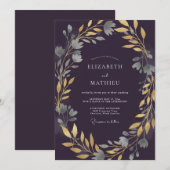 Invitation Mariage aux feuilles de prunier dorées (Devant / Derrière)