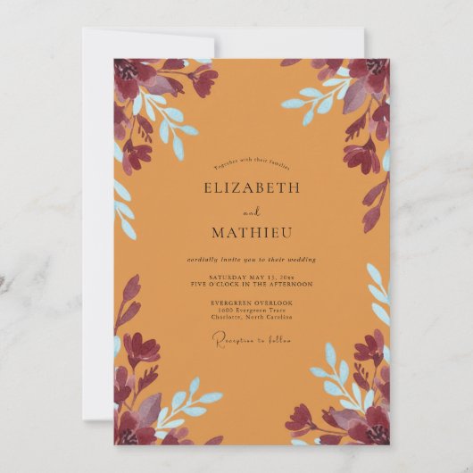 Invitation Mariage aux Feuilles de Prunier Ocres (Devant)