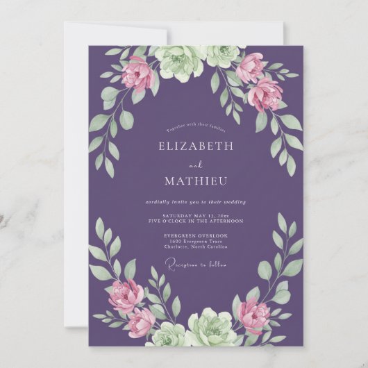 Invitation Mariage aux Feuilles de Prunier Peintes (Devant)