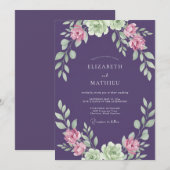 Invitation Mariage aux Feuilles de Prunier Peintes (Devant / Derrière)