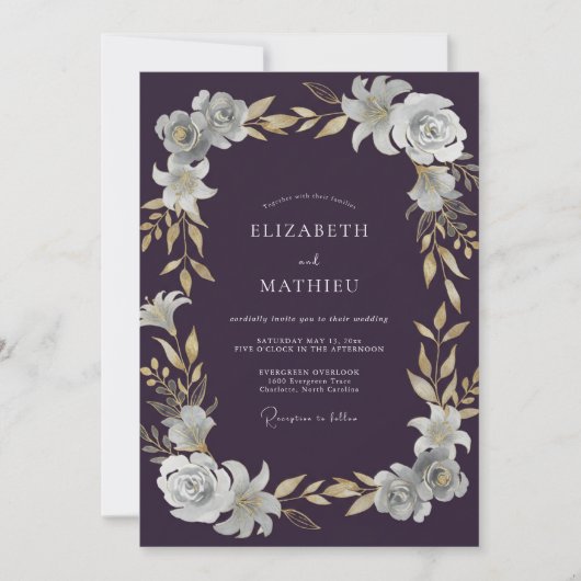 Invitation Mariage aux Feuilles de Prunier Profond (Devant)