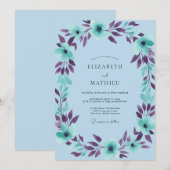 Invitation Mariage aux Feuilles de Prunier Sarcelle (Devant / Derrière)