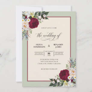 Invitation Mariage aux Feuilles de Sauge Cramoisi