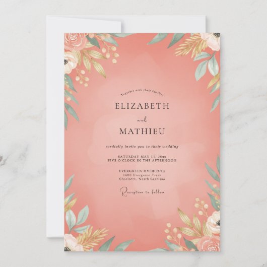 Invitation Mariage aux feuilles de saumon (Devant)