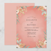 Invitation Mariage aux feuilles de saumon (Devant / Derrière)
