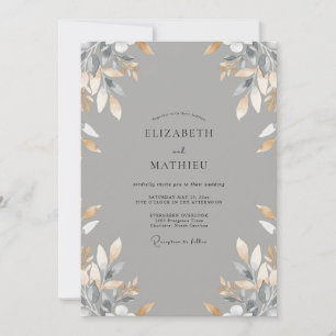 Invitation Mariage aux Feuilles de Slate Or