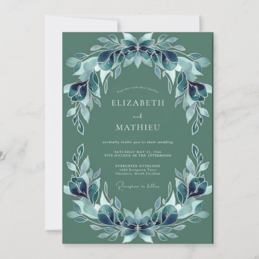 Invitation Mariage aux Feuilles de Téal (Devant)