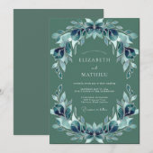 Invitation Mariage aux Feuilles de Téal (Devant / Derrière)