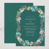 Invitation Mariage aux Feuilles de Téâl Foncé (Devant / Derrière)