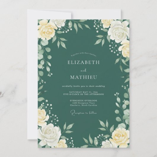 Invitation Mariage aux Feuilles de Téâl Profond (Devant)