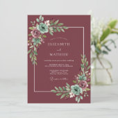 Invitation Mariage aux Feuilles de Teck Bleu-vert (Debout devant)