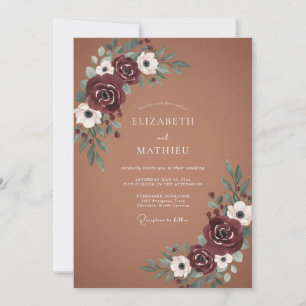 Invitation Mariage aux Feuilles de Terracotta Marron