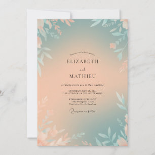 Invitation Mariage aux feuilles de thé pêche poussiéreuse