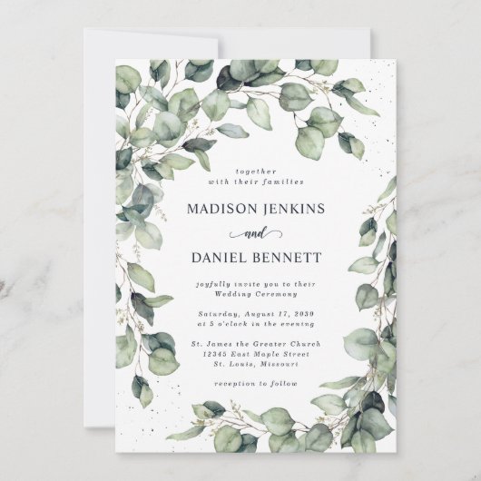 Invitation Mariage aux feuilles d'eucalyptus (Devant)