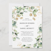 Invitation Mariage aux feuilles d'eucalyptus dorées (Devant)