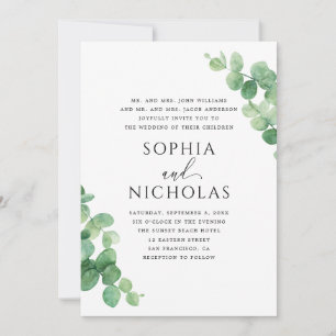 Invitation Mariage aux feuilles d'eucalyptus. Jardin de verdu