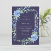 Invitation Mariage aux Feuilles d'Hydrange Indigo (Debout devant)