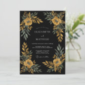 Invitation Mariage aux Feuilles d'Ocre Noir (Debout devant)