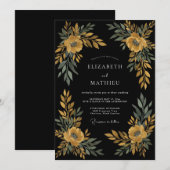 Invitation Mariage aux Feuilles d'Ocre Noir (Devant / Derrière)