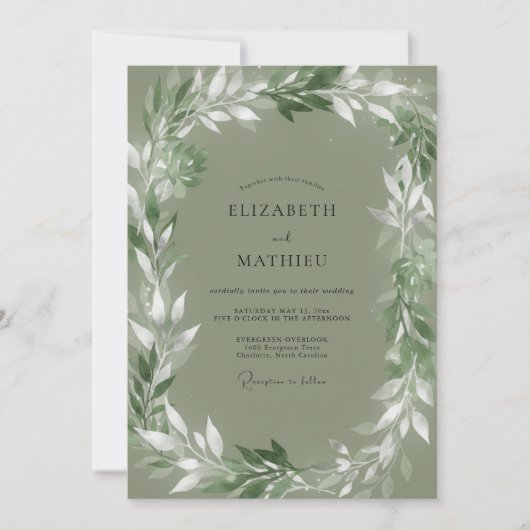 Invitation Mariage aux feuilles d'olive atténuées (Devant)