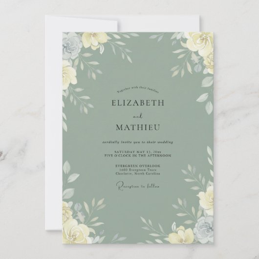 Invitation Mariage aux feuilles d'olive douces et feutrées (Devant)