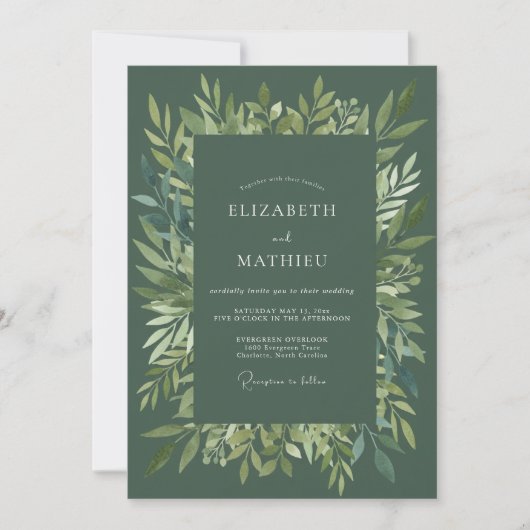 Invitation Mariage aux Feuilles d'Olive Foncé (Devant)