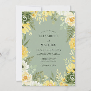 Invitation Mariage aux feuilles d'olive jaune